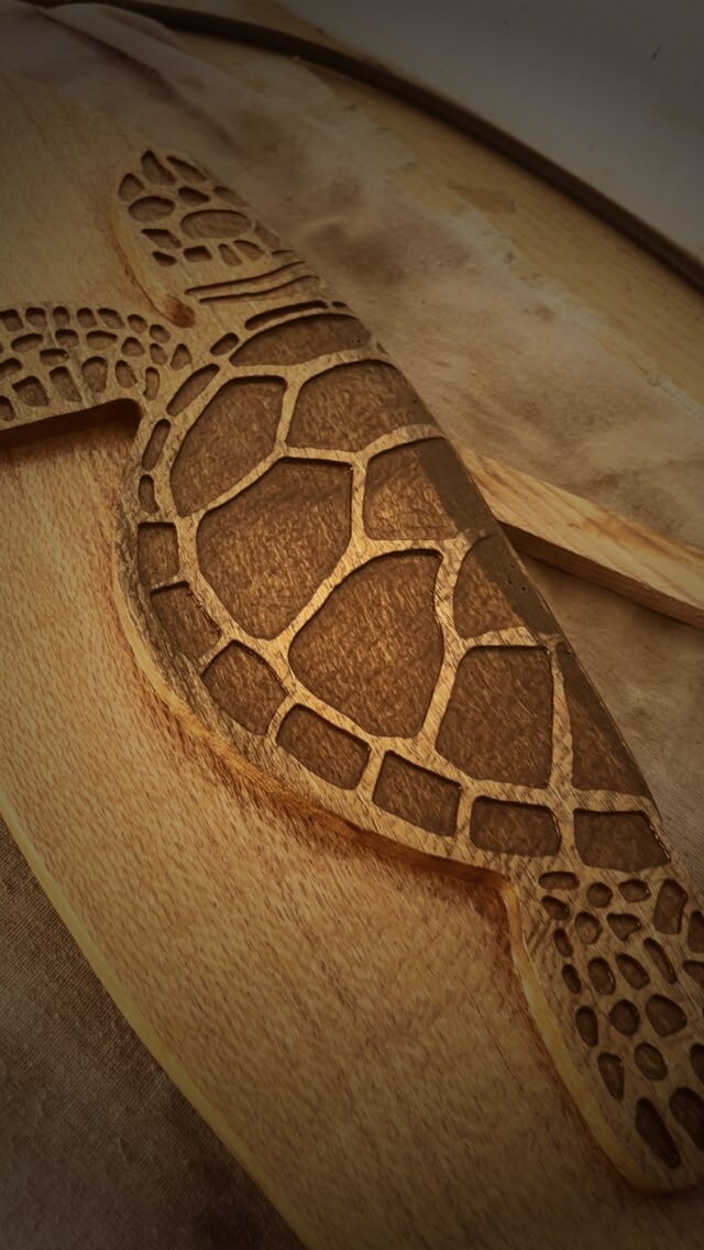 Tortue verte, Marmay #1 — Pièce unique, gravure sur bois par Tony Grandin